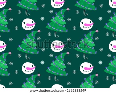 Christmas tree seamless snowman pattern for wrapping paper and fabrics and linens and kids clothes print and party accessories and new year packaging