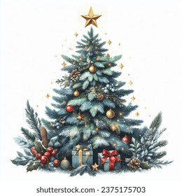  Christmas tree Watercolor illustration Holiday 