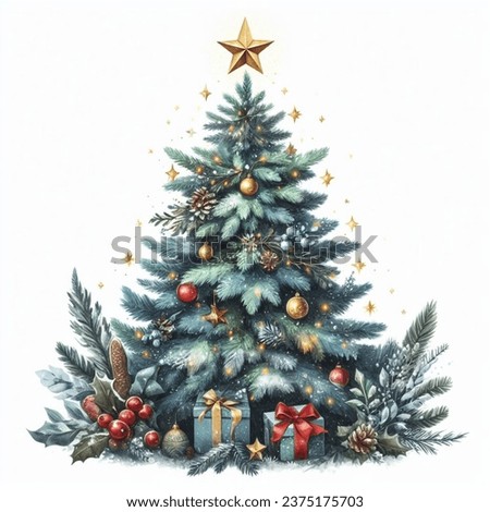  Christmas tree Watercolor illustration Holiday 