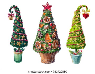 Christmas Trees (topiary) On The White Background (isolated)