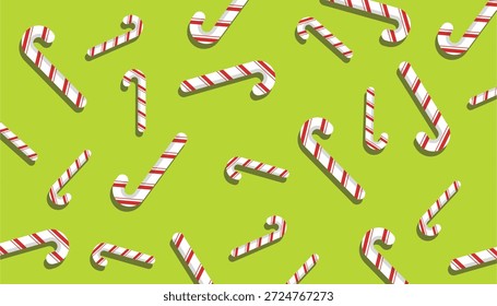Christmas Vector Background, Abstract Candy Cane Pattern on Chartreuse background color. Red Candy Cane backgrounds. Vector art.