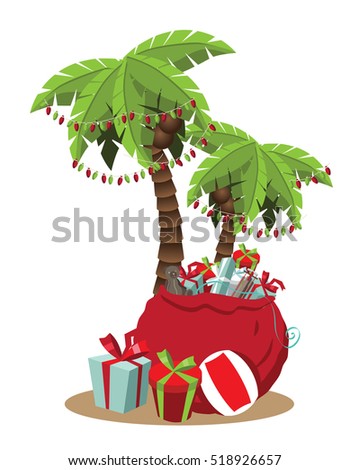 Christmas In A Warm Climate Palm Tree With Christmas Lights And Christmas Gifts Cartoon Christmas In A Warm Climate Palm Tree With Christmas Lights And Christmas Gifts Cartoon