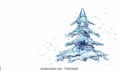 Christmas Water Splash Tree Isolated On White. 3d Rendering