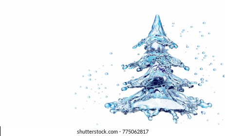 Christmas Water Splash Tree Isolated On White. 3d Rendering