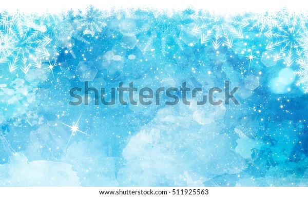 圣诞水彩背景与雪花 星星和散景灯库存插图