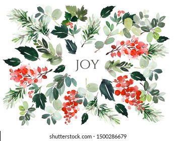 Christmas Watercolor Card With Floral Elements