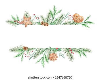 Watercolor Christmas Banner Fir Branches Place Stock Illustration 744615175