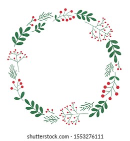 Christmas wreath with olive and pine leaves and red fruits. - Powered by Shutterstock