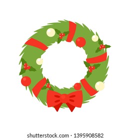 Christmas Wreath Simple Icon. Clipart Image Isolated On White Background