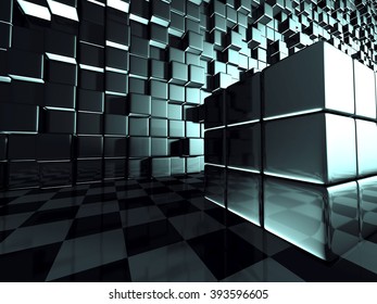 chrome dark shiny cube background. 3d render illustration
