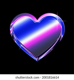 Chrome Heart With Grain Effect Isolated On Black Background