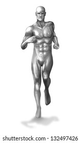 A Chrome Man In Running Pose