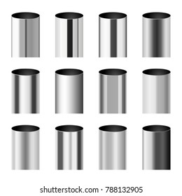 Chrome Metal Polished Gradients Corresponding To Cylinder Pipe Set. Gradient Aluminium Cylinder Illustration Collection