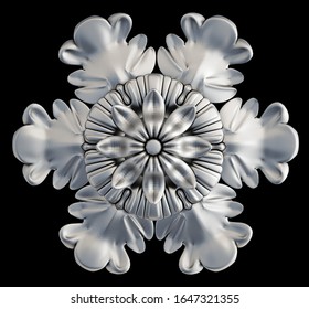 Chrome Ornament On A Black Background. Isolated. 3D Illustration