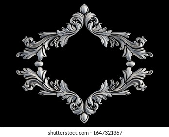 Chrome Ornament On A Black Background. Isolated. 3D Illustration