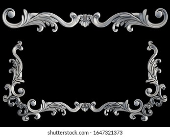 Chrome Ornament On A Black Background. Isolated. 3D Illustration