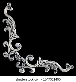 Chrome Ornament On A Black Background. Isolated. 3D Illustration