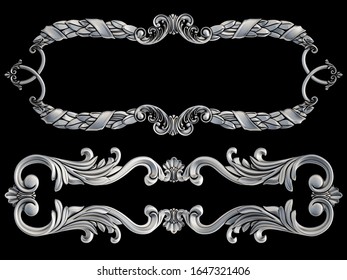 Chrome Ornament On A Black Background. Isolated. 3D Illustration