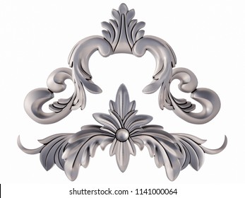 Chrome Ornament On A White Background. Isolated. 3D Illustration