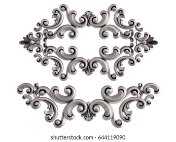 Chrome Ornament On A White Background. Isolated. 3D Illustration