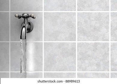 Chrome Water tap on tiles