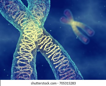 Chromosomes - DNA molecules carrying the genetic material , Gene therapy , 3d illustration