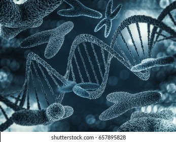 Chromosomes, Gene Mutation, Genetic Code. 3D Rendering