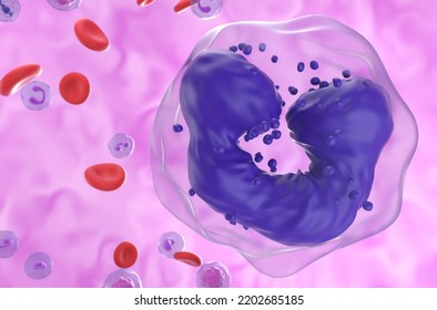 Chronic Myelogenous Leukemia (CML) Cell In The Blood Flow - Super Closeup View 3d Illustration