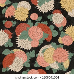 Chrysanthemum Flowers In Japanese Woodblock Print Style