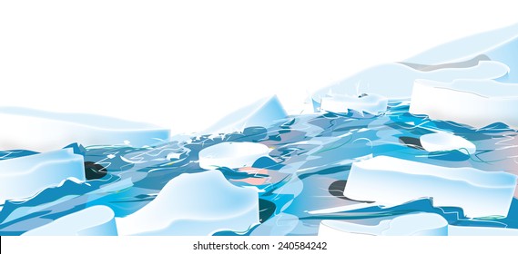 Chunks Of Ice. Chunks Of Ice Floating In The Arctic Ocean, They Are Breaking Apart And Rolling About In The Blue Sea.