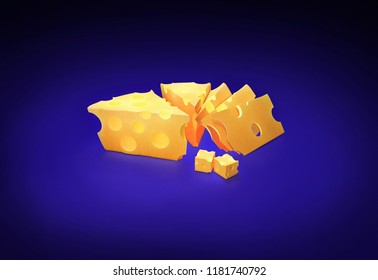 Chunks Of Swiss Cheese - Chunks Of Cheese With Dark Blue Background