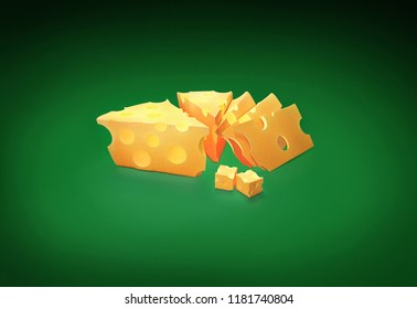 Chunks Of Swiss Cheese - Chunks Of Cheese With Green Background