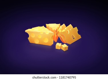 Chunks Of Swiss Cheese - Chunks Of Cheese With Purple Background