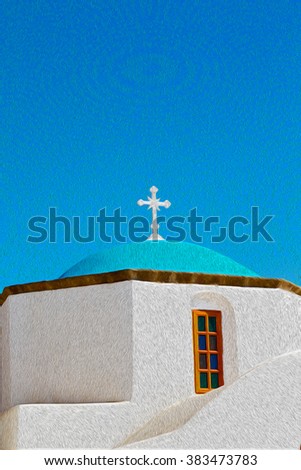 Image, Stock Photo Chapel with view on Santorini