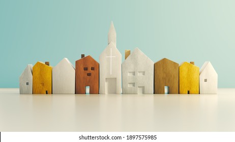 Kirche zu Hause, Gemeindedienst zu Hause, Evangeliumsmission. 3D-Illustration