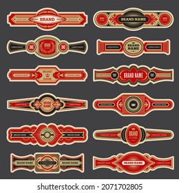 Cigar labels. Colorful vintage banded badges for cigar branding set