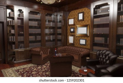 Cigar Room, Smoking Lounge, Interior Visualization, 3D Illustration