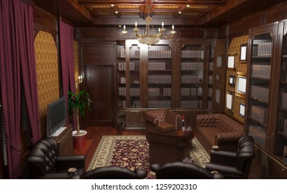 Cigar Room, Smoking Lounge, Interior Visualization, 3D Illustration