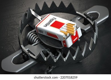 Cigarettes In A Trap. Smoking Tobacco Addiction, Bad Habit And Lung Cancer Prevention Concept, 3d Illustration