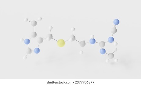 cimetidine molecule 3d, molecular structure, ball and stick model, structural chemical formula histamine h2 receptor antagonist