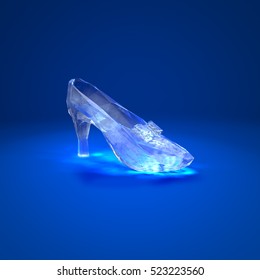 Cinderella Glass Slipper On The Red Pillow Side View 3D Illustration