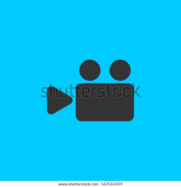 Cinema camera icon flat. Simple black symbol\
on blue\
background