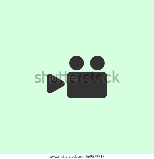 Cinema camera icon flat. Simple grey symbol on\
green background