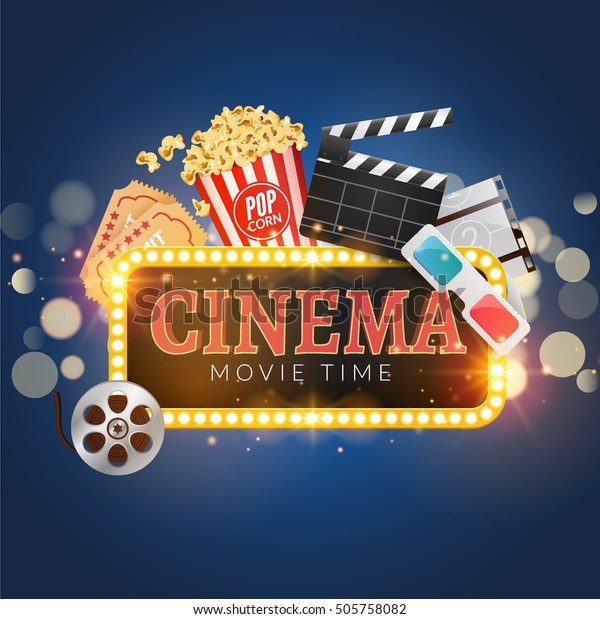 Cinema Movie Poster Design Template Popcorn Stock Illustration 505758082