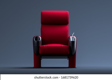 Cinema Red Cozy Seat. Armchair With Comfortable Elbows. 3d Rendering.