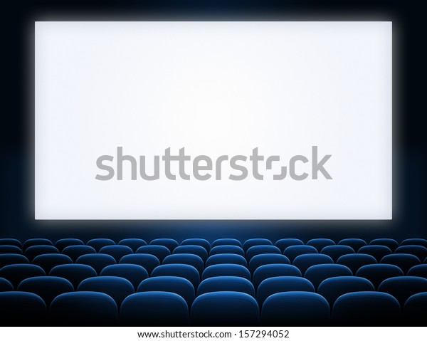 青い席を開けた映画館のスクリーン のイラスト素材