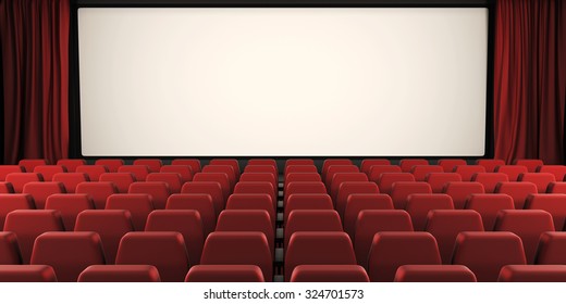 Cinema screen with open curtain. 3d render image. - Powered by Shutterstock