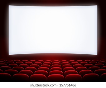 Cinema Screen With Open Red Seats
