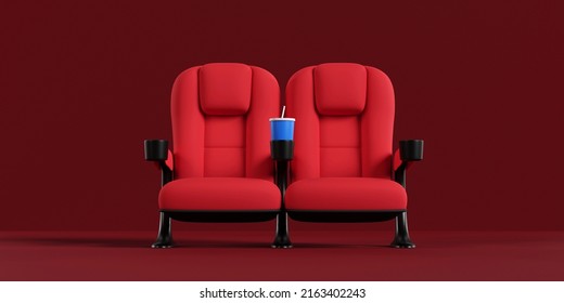 Cinema seats couple stand on red carpet. Buy movie ticket concept, movie night. 3d rendering. - Powered by Shutterstock