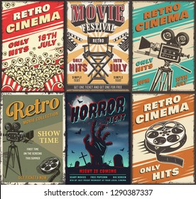 Cinema set of posters.  vintage illustration.